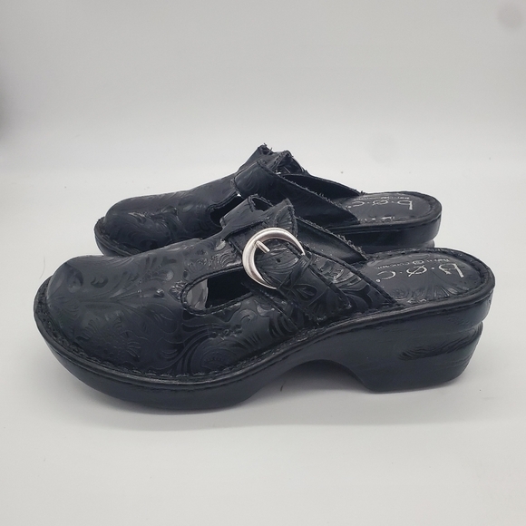 Boc Born Black Embossed Faux Leather Mules with Buckles Size 6M - Picture 1 of 13